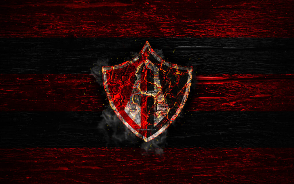 Download wallpapers Atlas FC, fire logo, Liga MX, red and black