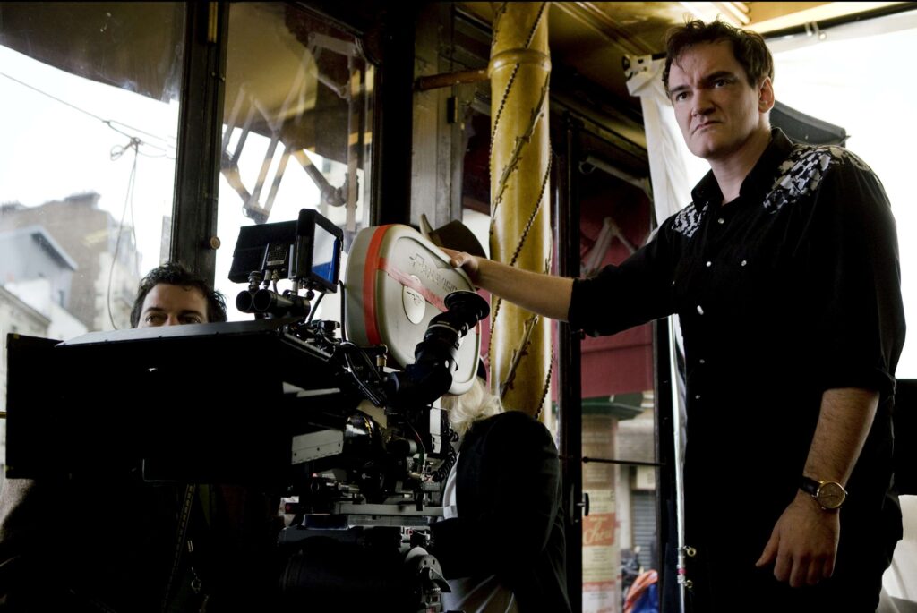 Quentin Tarantino on the set of his film Inglourious Basterds