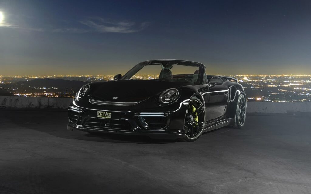 Porsche Cabriolet TechArt Wallpapers 2K Black, at night