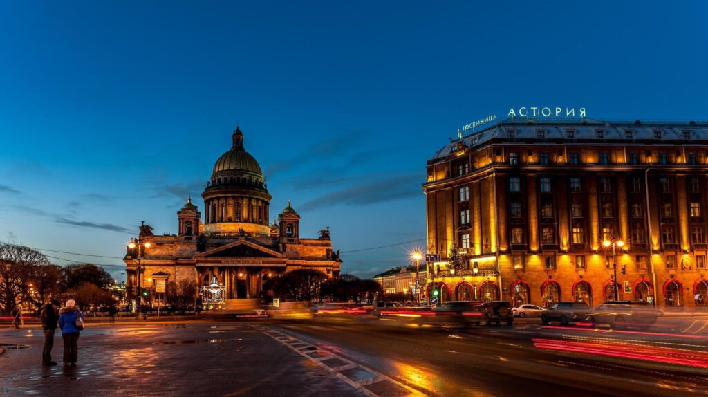 St petersburg peter russia spb street night lights hotel astoria HD