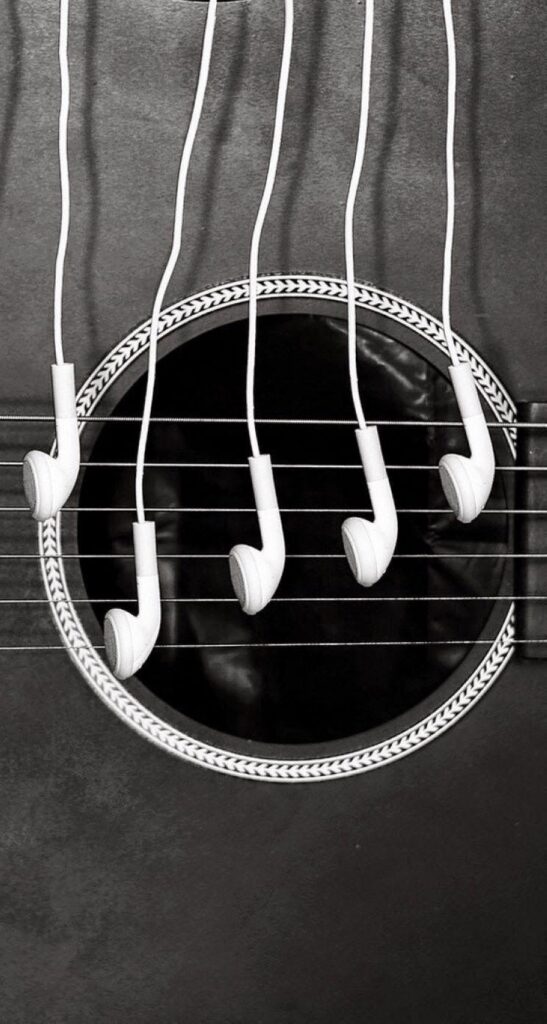 Headphones and a guitar 2K iOS 2K wallpapers for iPhone and iPod