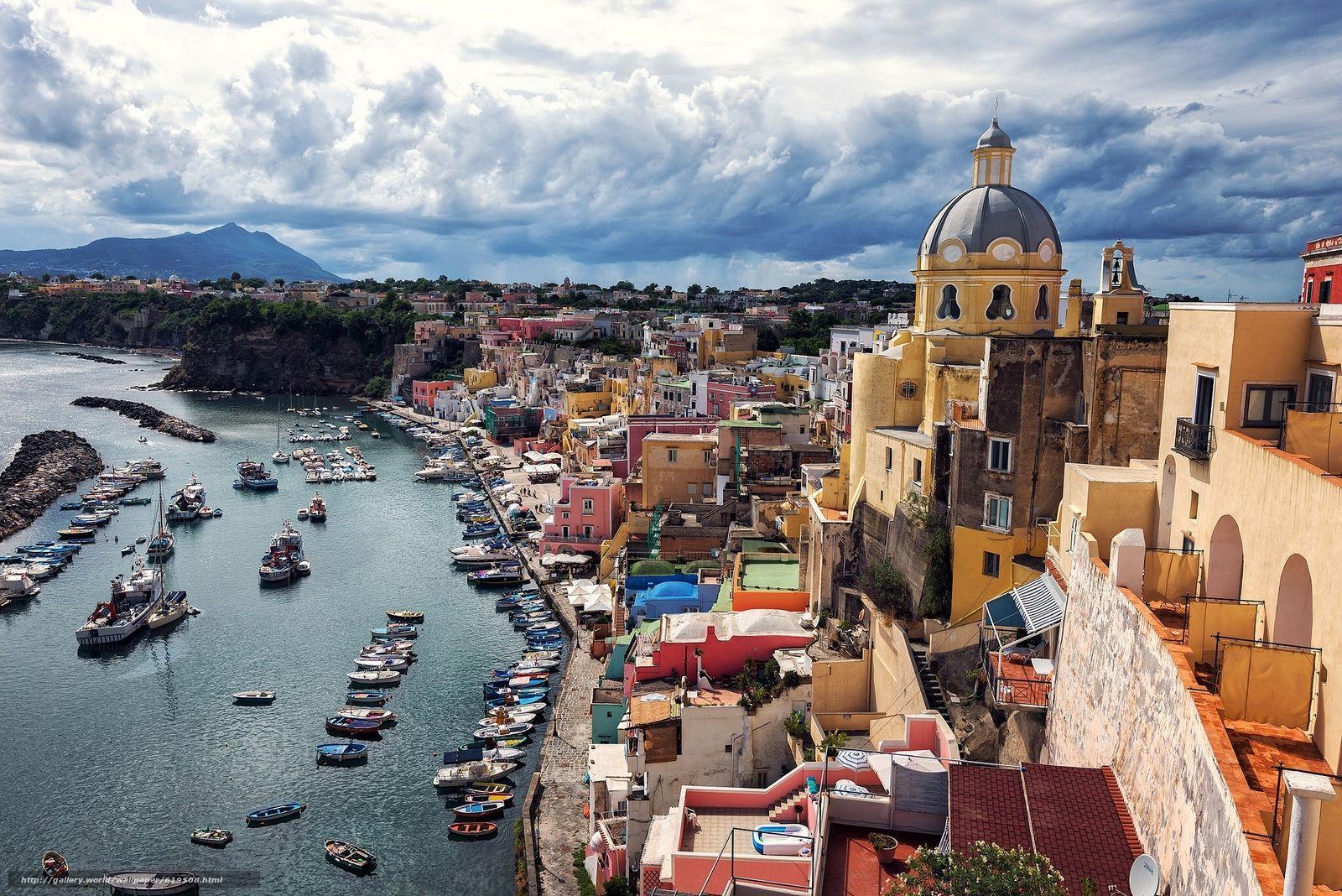Download wallpapers Corricella, Procida Island, Italy, Gulf of