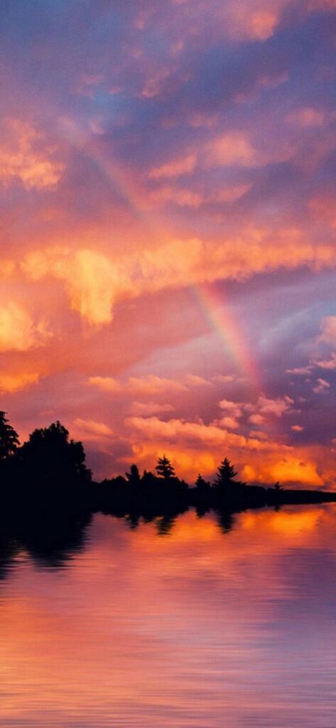 Nature Wonderful Colorful Sunset River Bank Landscape