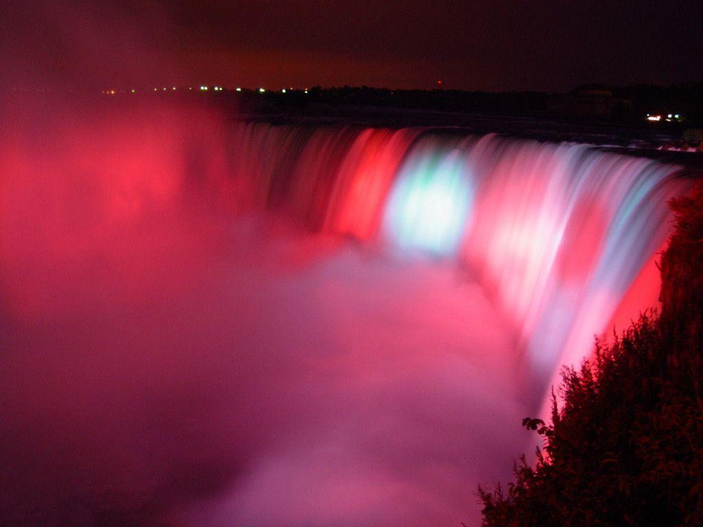 Night Niagara Falls Beautiful Red Color Wallpa Wallpapers