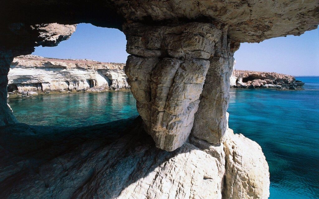 Download 2K cave, Rock, Sea, Cliff, Cyprus, Beach, Island, Nature