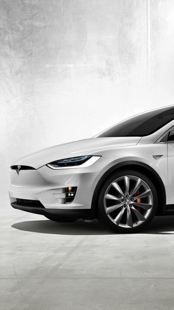 White Tesla Model X Front View iPhone 2K Wallpapers HD