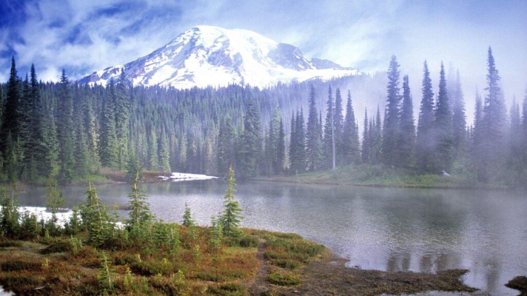 Mountains Fog Mount Rainier National Park Washington Forest Lake