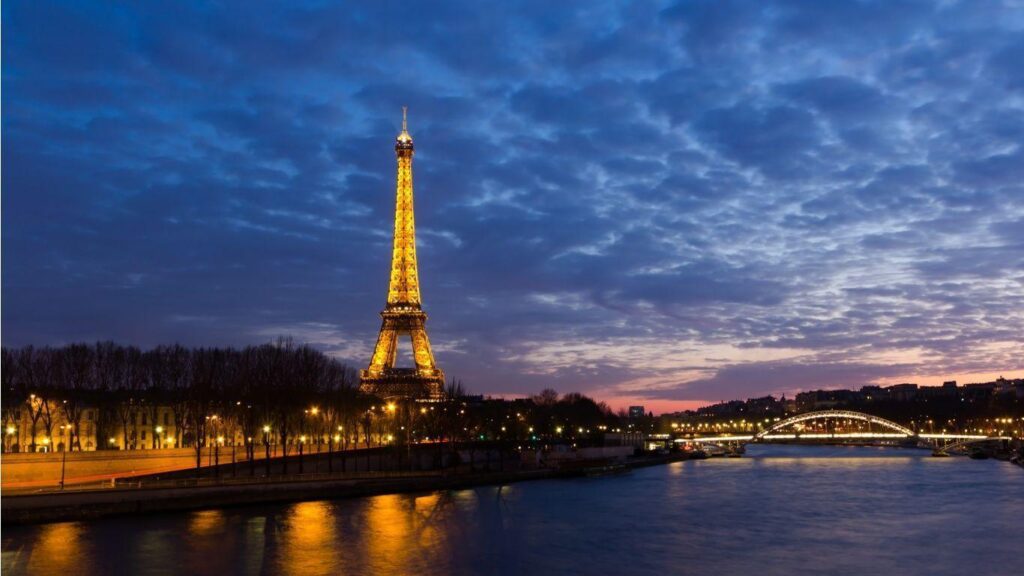 Eiffel tower paris landscapes night seine desk 4K wallpapers