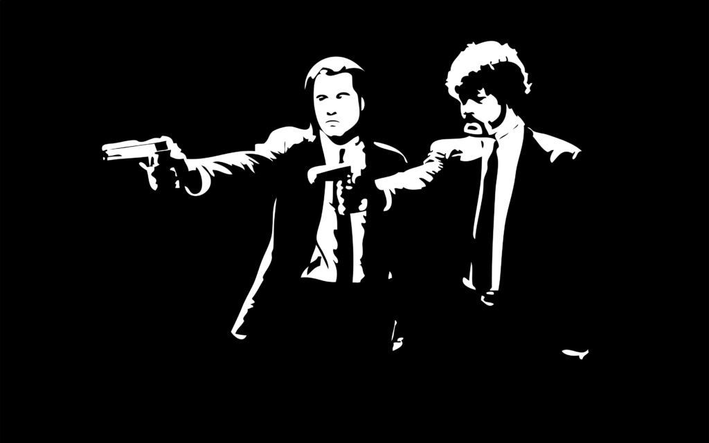Black and white, Pulp Fiction, Samuel L Jackson, John Travolta