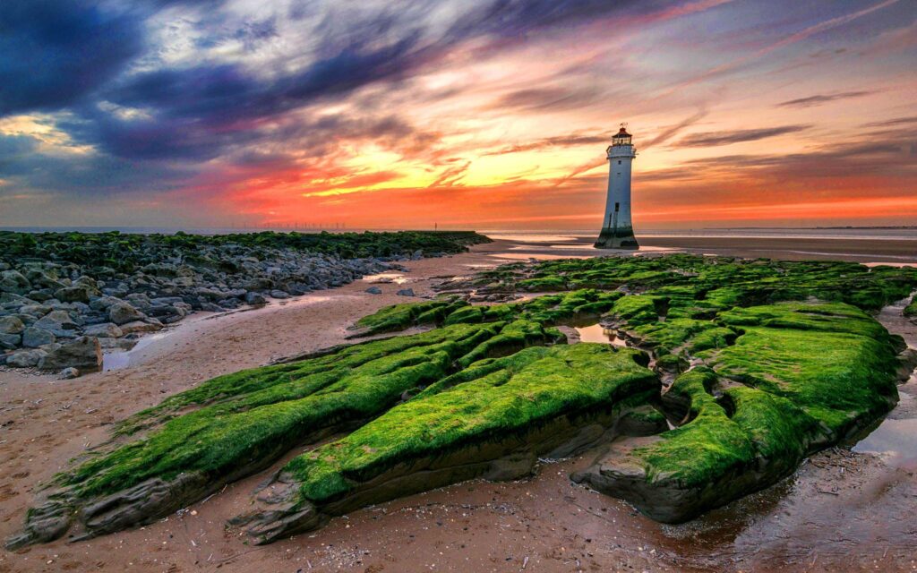 Sunset New Brighton Lighthouse In The United Kingdom Desktop