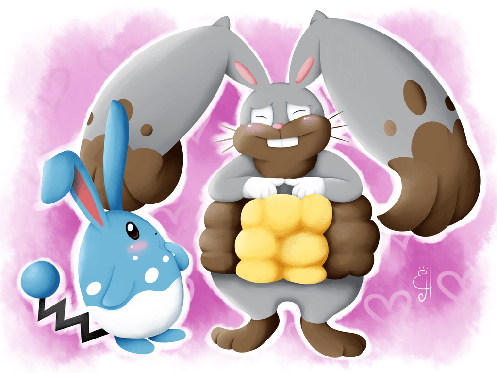 Pokemon Commission Diggersby and Azumarill by Exceru
