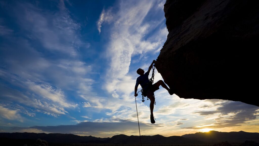 Download Wallpapers Climber, Extreme, Silhouette
