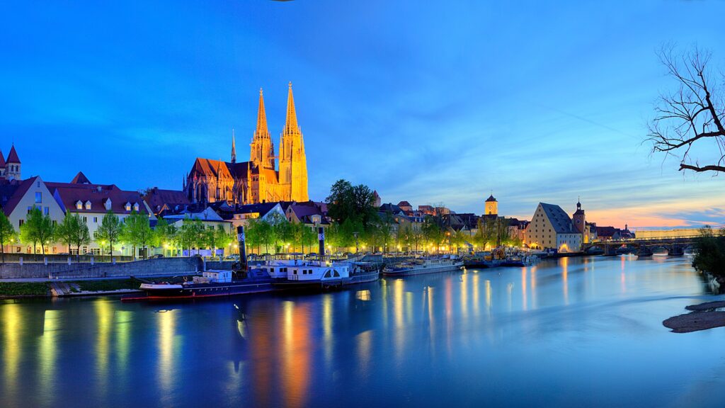 Picture Bavaria Germany Regensburg Night Rivers Cities
