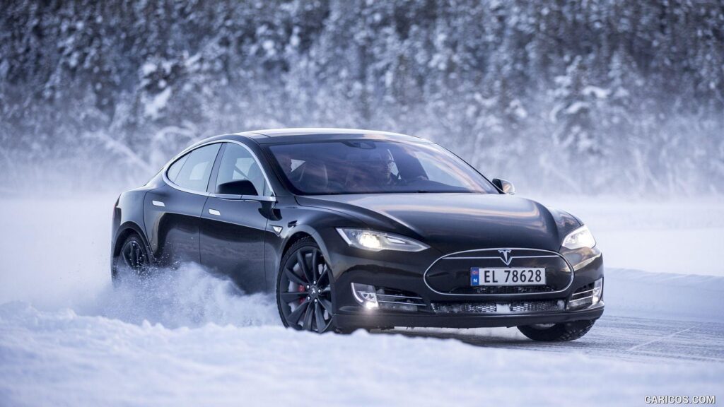 Tesla Model S In Snow Front 2K Wallpapers  X