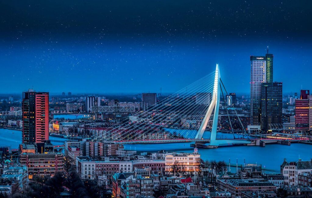 Wallpapers Netherlands Rotterdam Bridges Rivers Evening Cities Houses