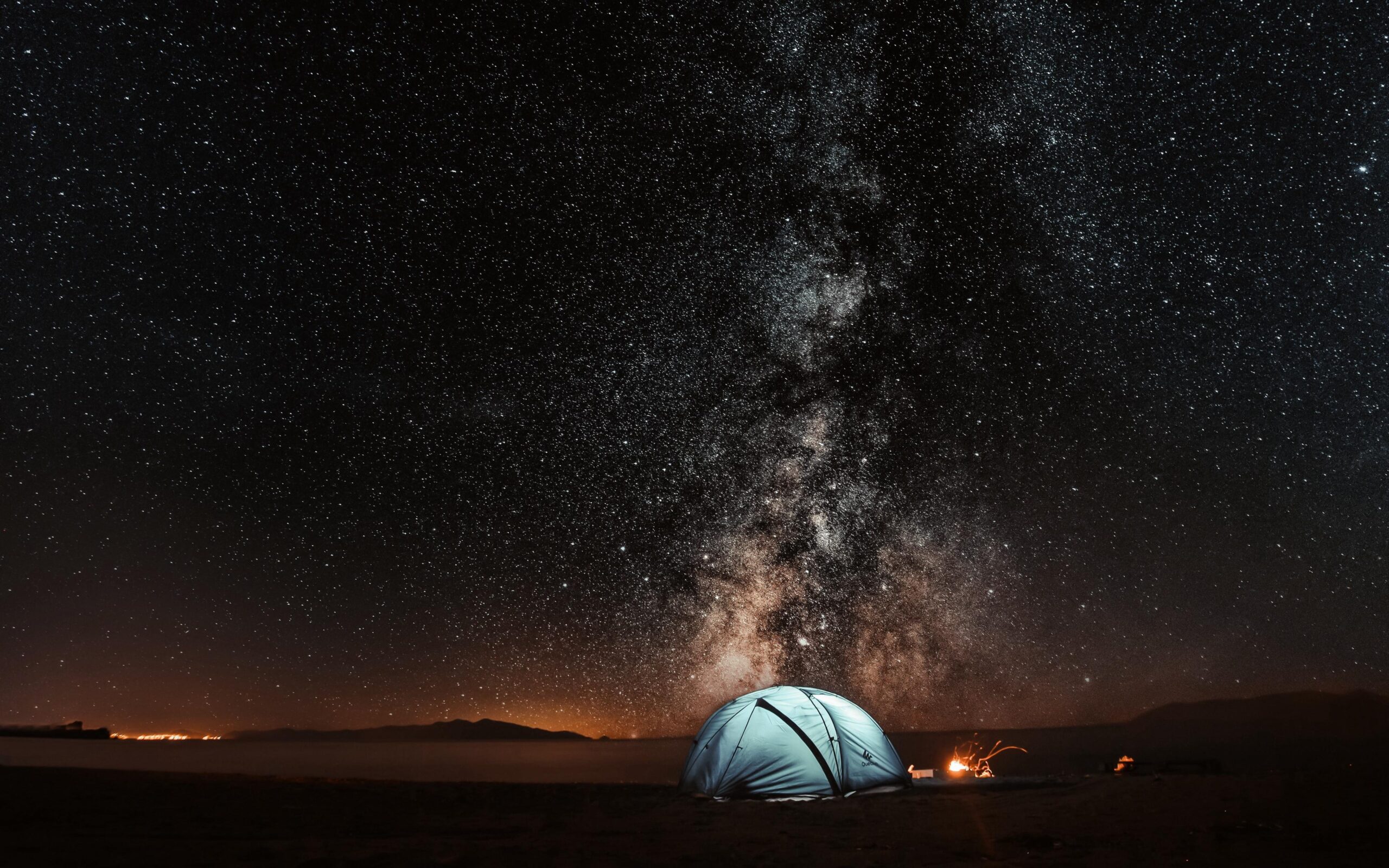 Download wallpapers tent, starry sky, night, tourism k