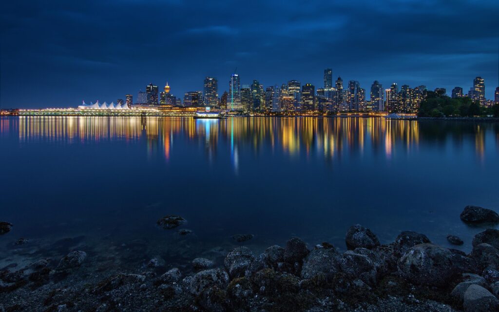Wallpaper Vancouver Canada Stanley Park Bay Night Coast Cities