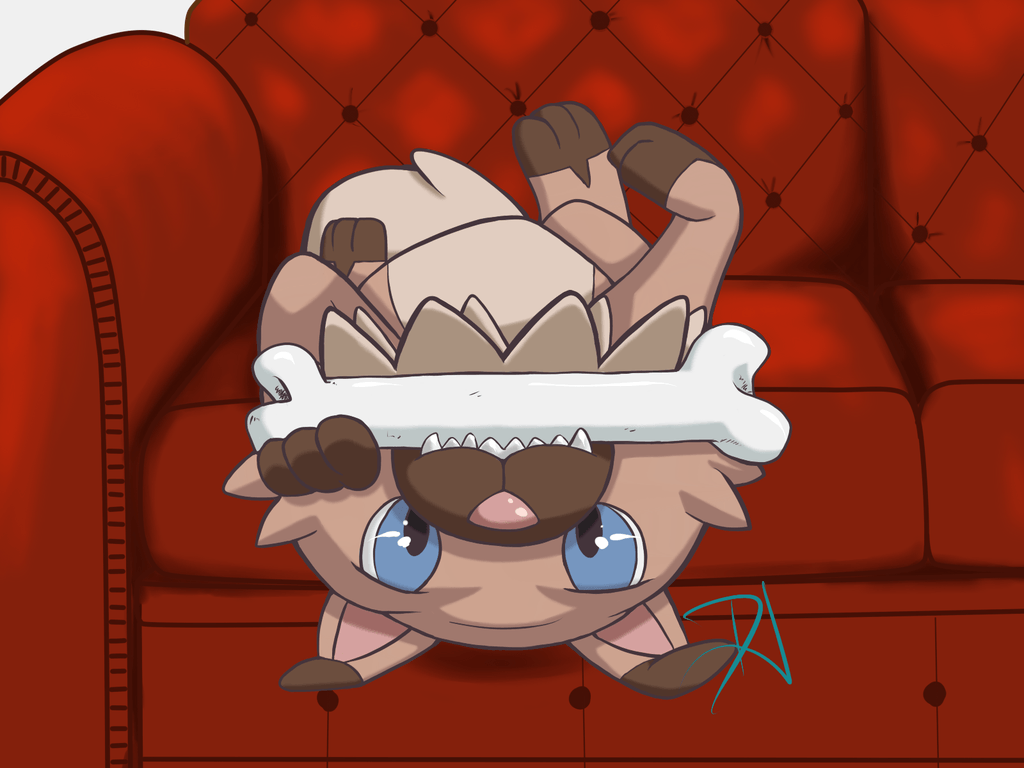 Rockruff playing with the bone