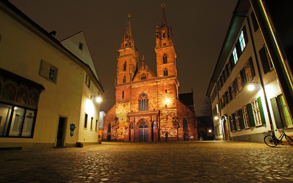 Pictures Switzerland Basel Street Night Street lights