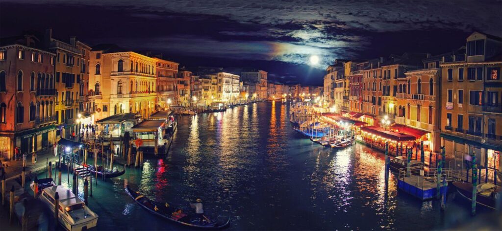 Italy Venice Grand Canal night reflection wallpapers