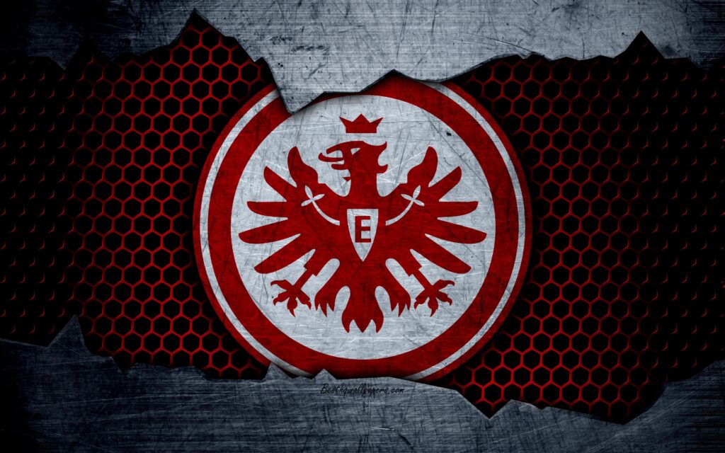 Download wallpapers Eintracht, k, logo, Bundesliga, metal texture