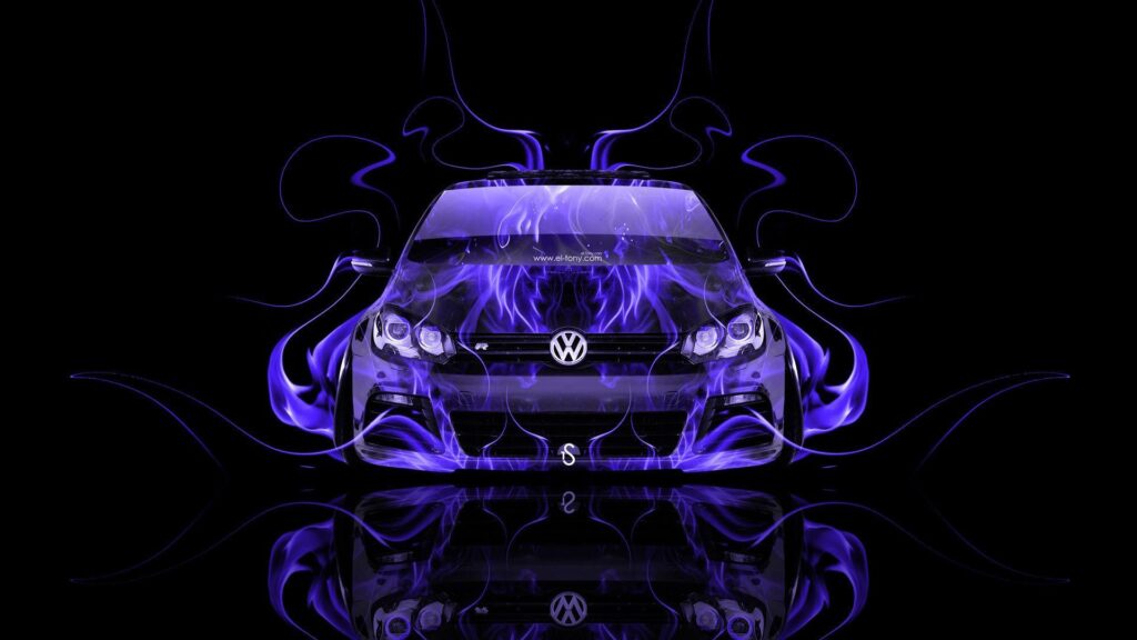 Volkswagen Golf R Front Fire Abstract Car