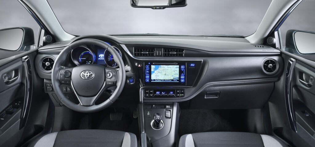 Wallpapers Toyota auris, hatchback, hybrid, blue, interior, Cars
