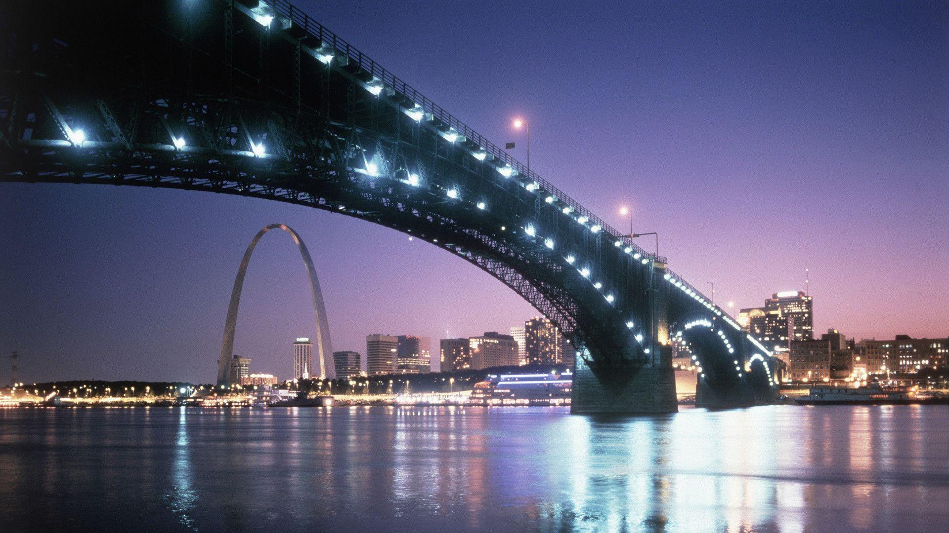 HD A Bridge At Night Into St Louis Wallpapers