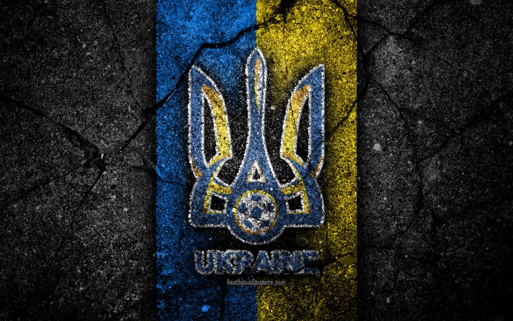 Download wallpapers Ukrainian football team, k, emblem, UEFA