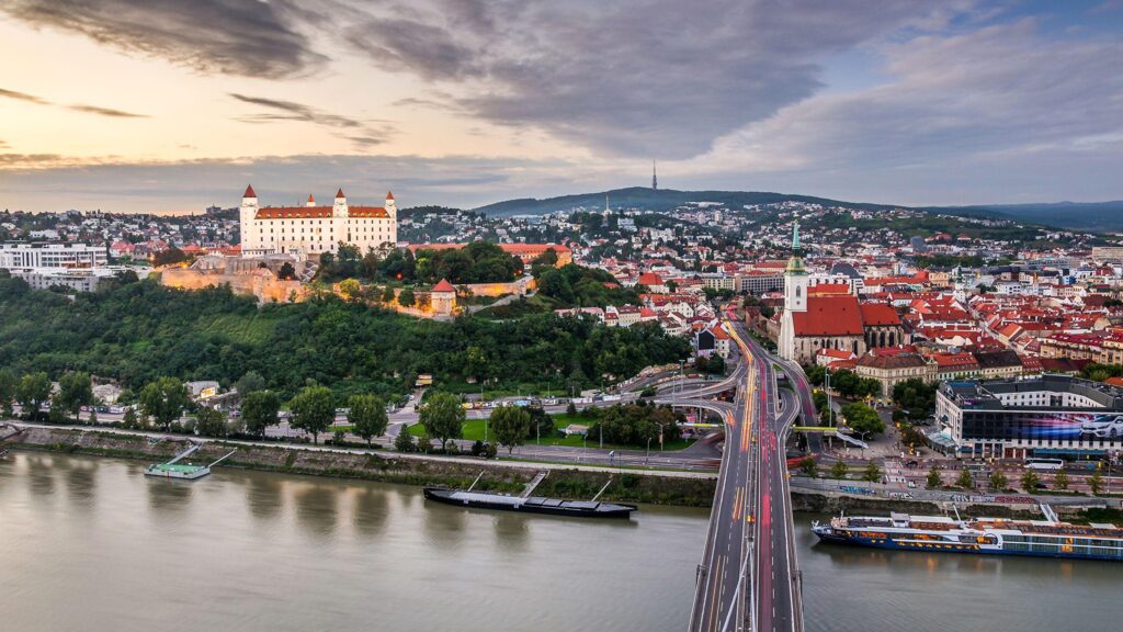 Wallpaper Slovakia Bratislava Bridges Rivers Cities Building