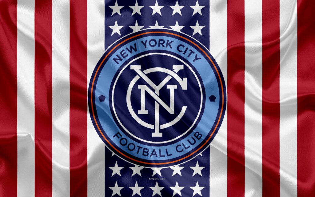 Download wallpapers New York City FC, k, logo, silk texture