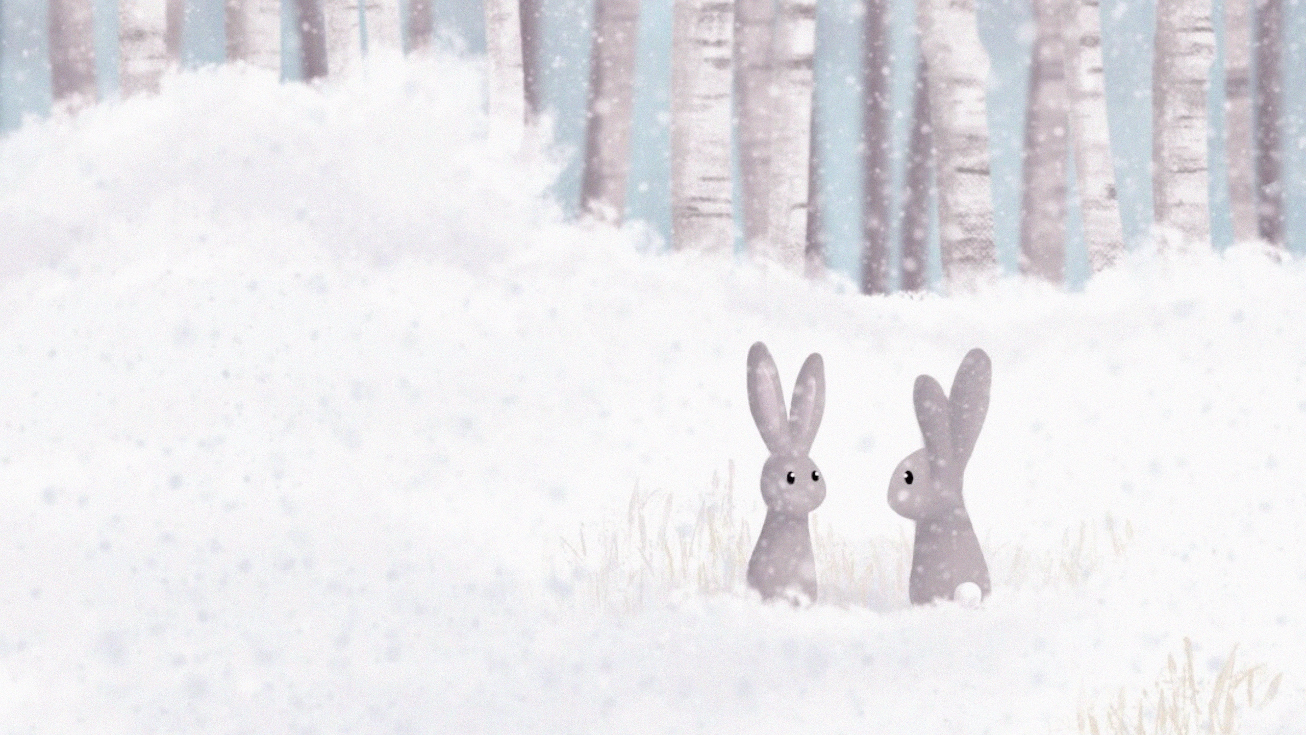 Download wallpapers hares, forest, snow, winter