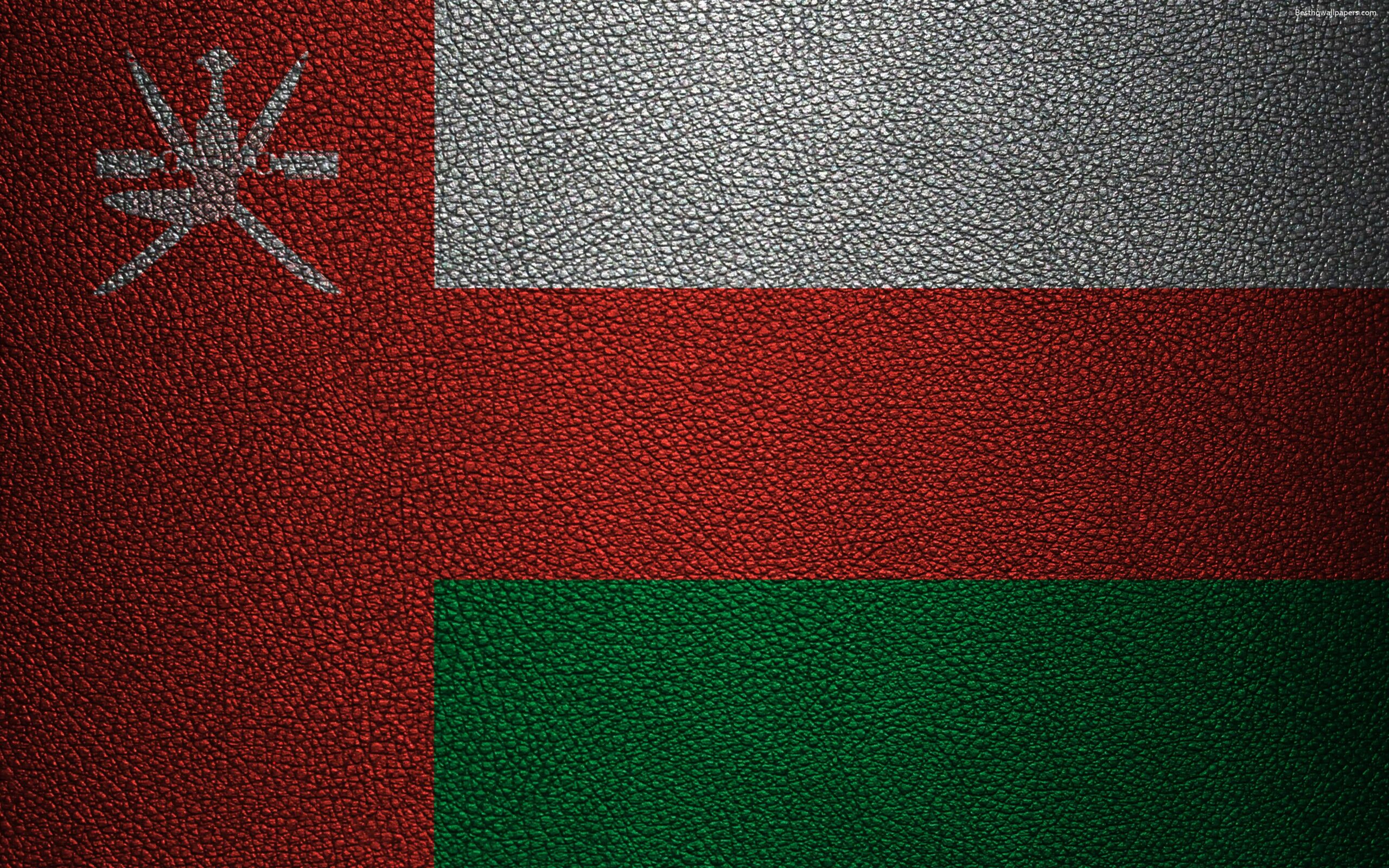 Download wallpapers Flag of Oman, K, leather texture, Omani flag