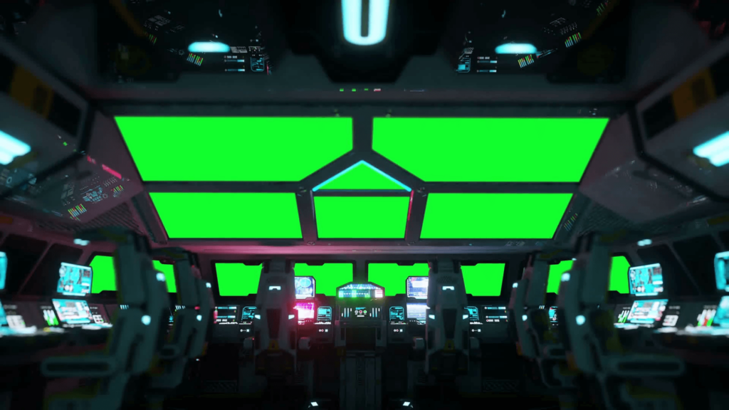Space ship futuristic interior Cabine view Green screen footage