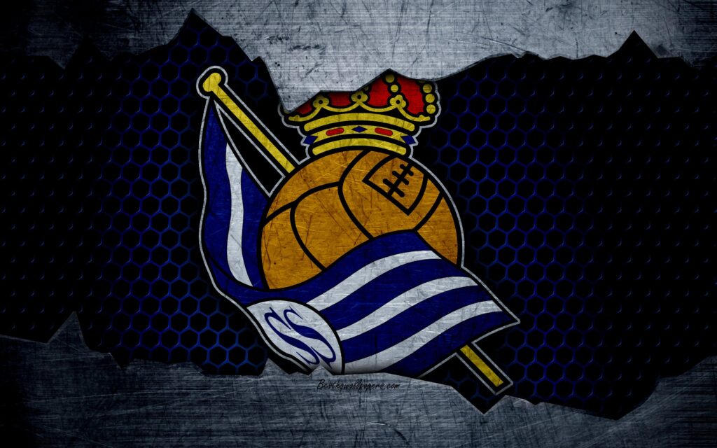 Download wallpapers Real Sociedad, k, La Liga, football, emblem