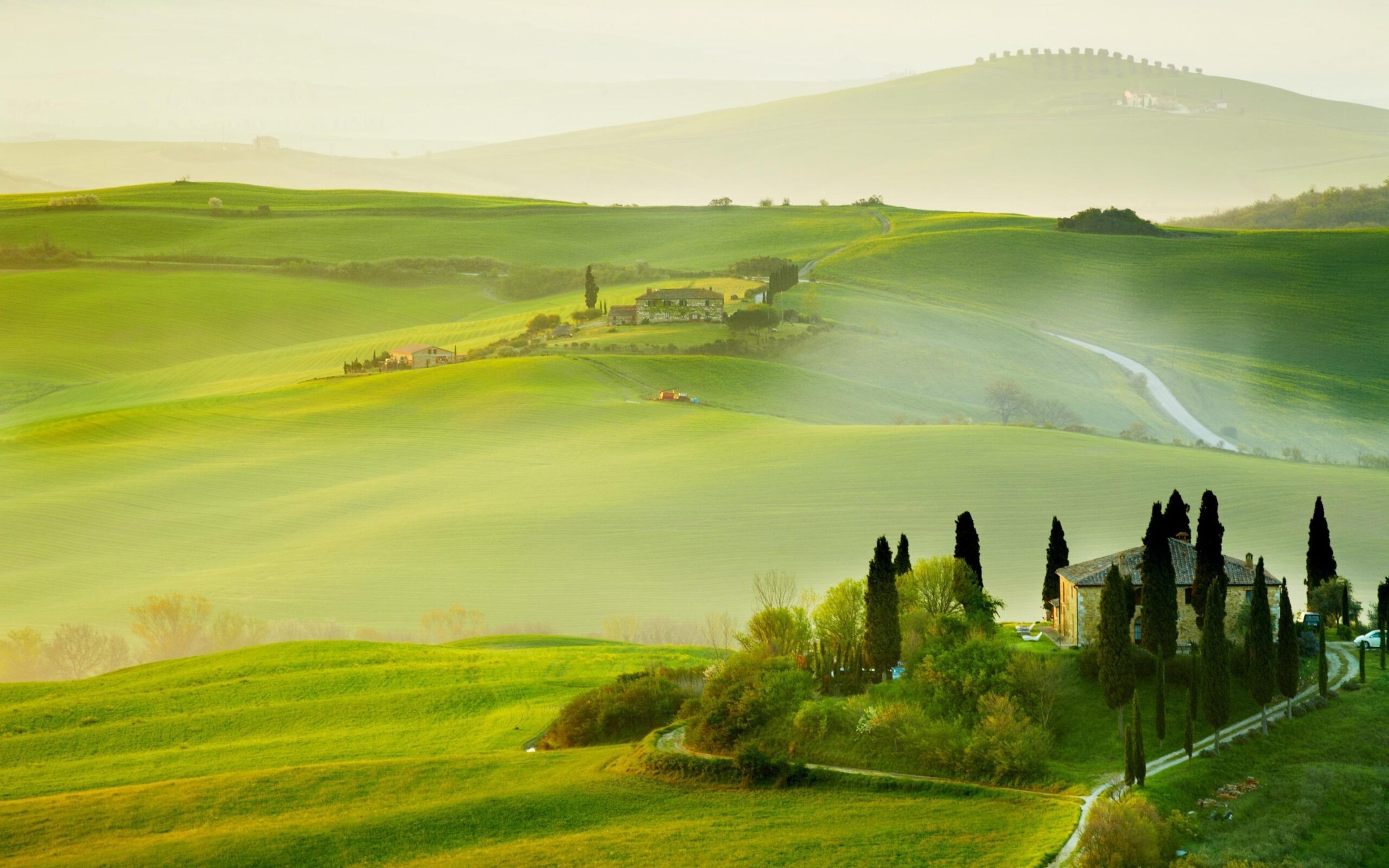 Wallpapers Tuscany, countryside, Italy, nature, trees, green fields