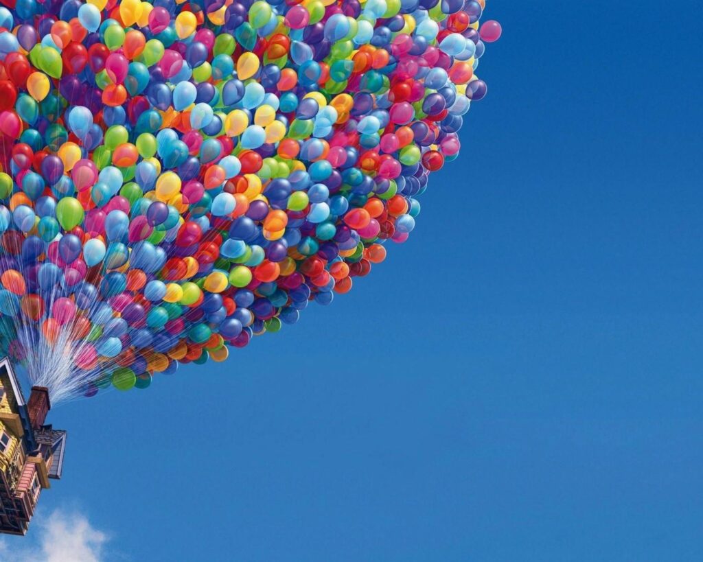 Download House with balloons up Pixar Cartoons Up 2K Wallpapers
