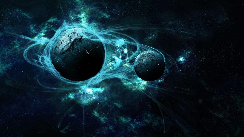 Blue outer space solar system planets nebulae art wallpapers