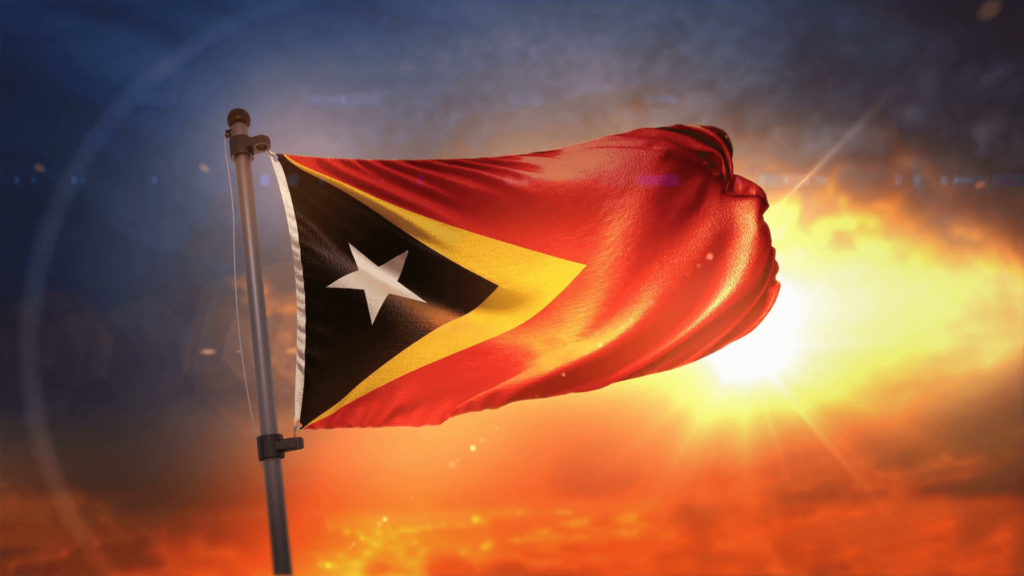 East Timor Flag Backlit At Beautiful Sunrise Loop Slow Motion K