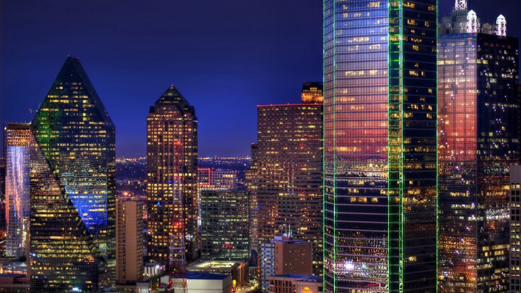 Download wallpapers dallas, skyscrapers, buildings, night