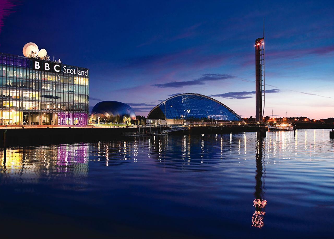 Wallpaper Scotland Glasgow Night Rivers Cities Building