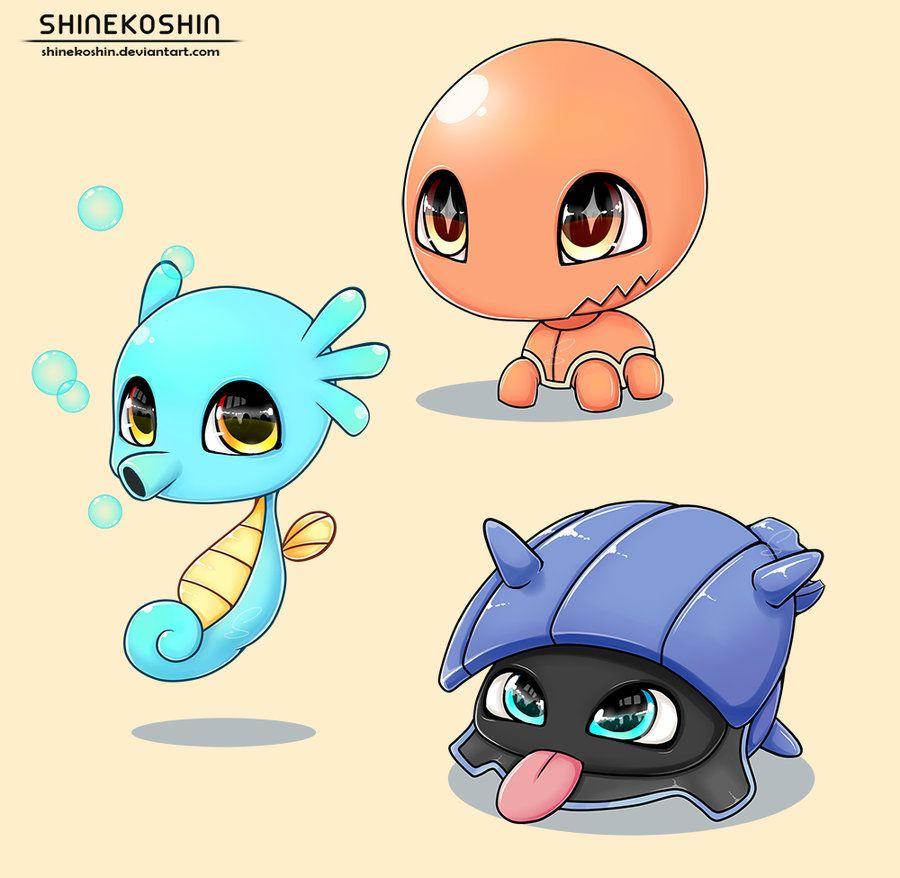Baby Pokemon Trapinch, Shellder and Horsea by shinekoshin