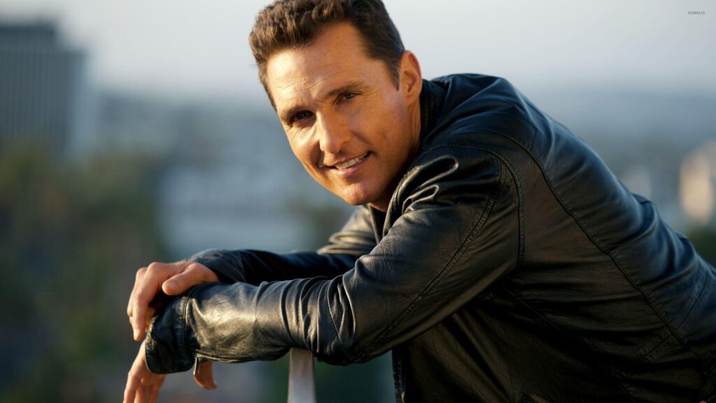 Matthew McConaughey in a black leather jacket wallpapers
