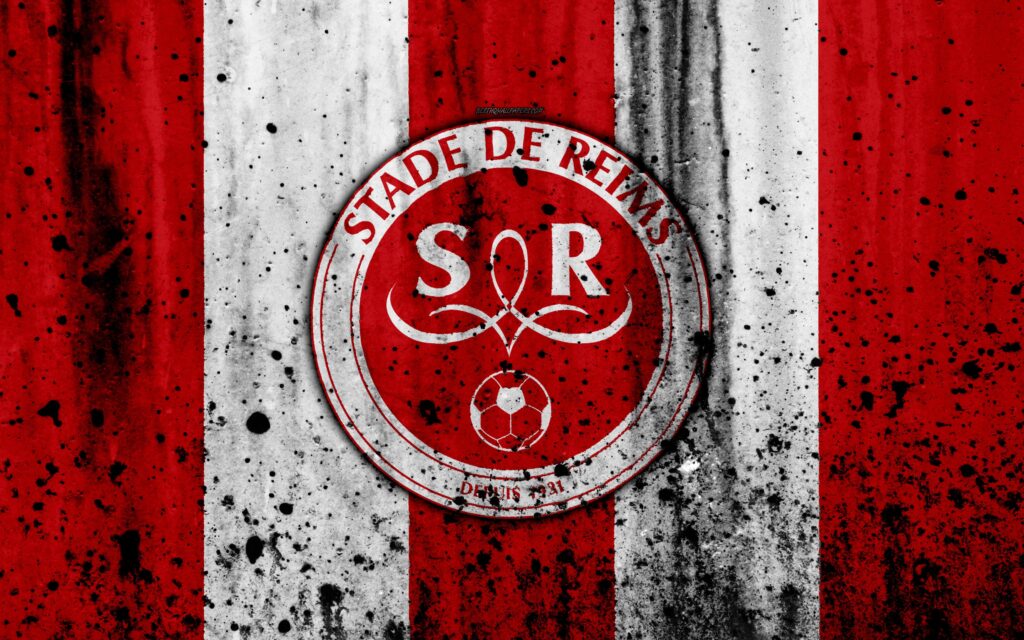 Download wallpapers FC Stade Reims, k, logo, Ligue , stone texture