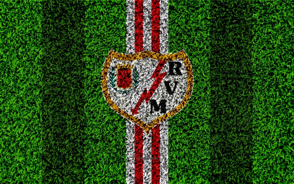 Download wallpapers FC Rayo Vallecano, logo, k, football lawn