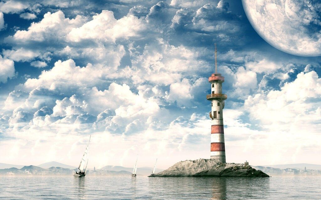Sailboats and lighthouse Wallpapers