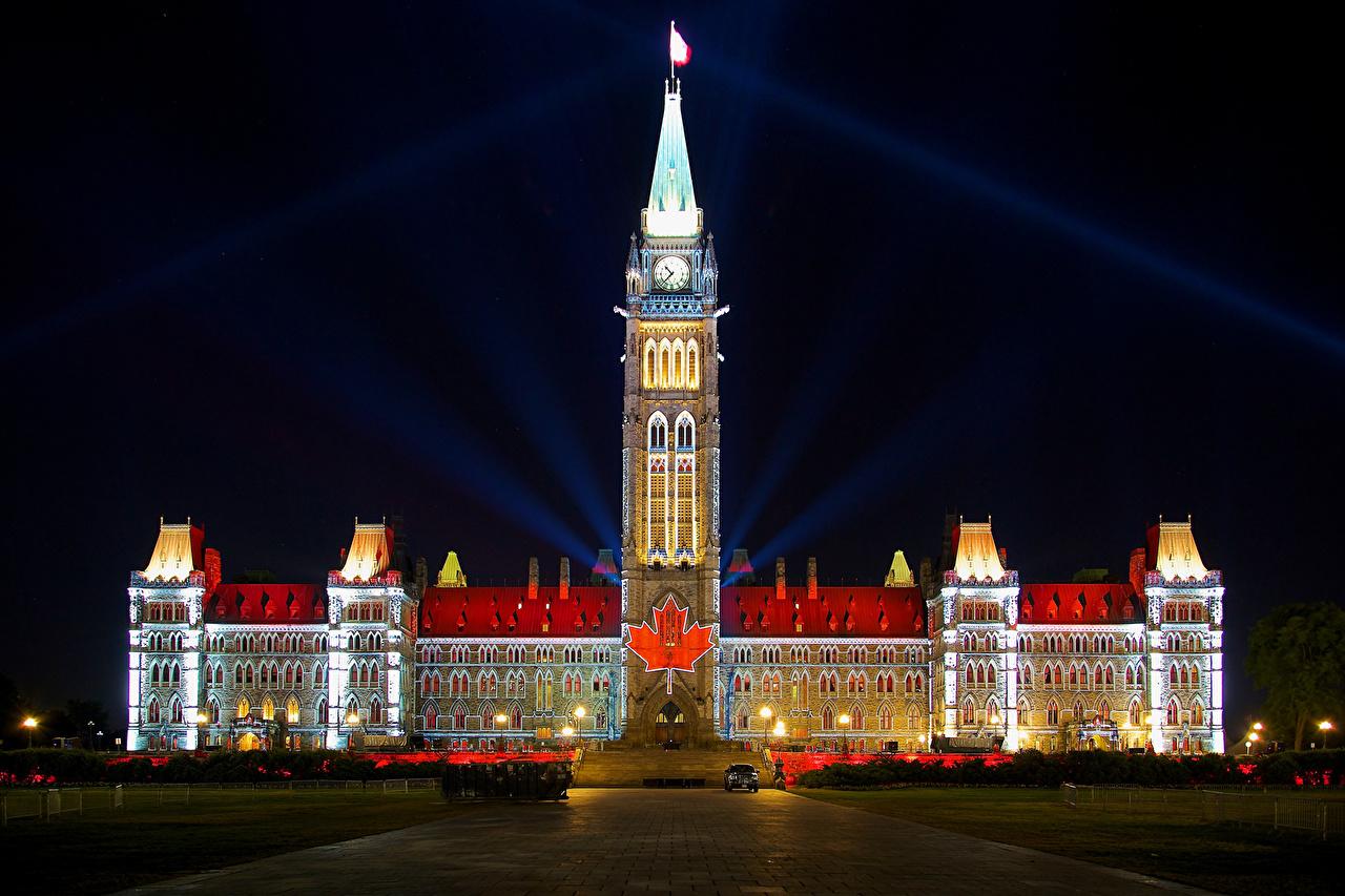 Photos Canada Ottawa Parliament Hill night time Cities Building