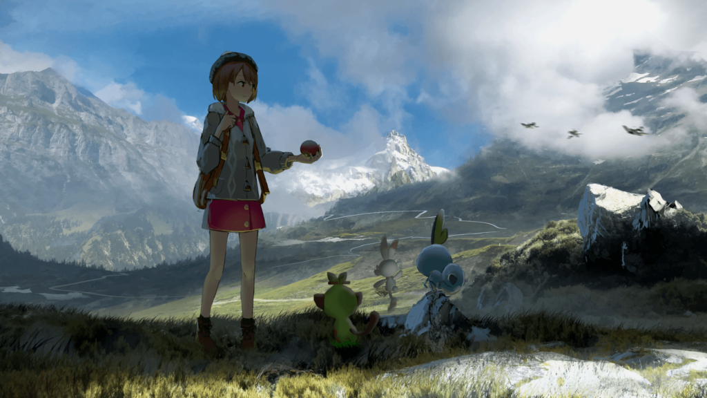 Request) Wallpaper In the Galar Mountains with Sobble, Grookey and