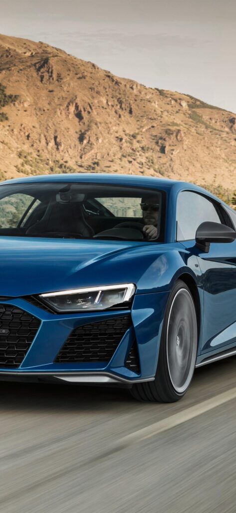 Audi R blue car speed iPhone XS Max wallpapers