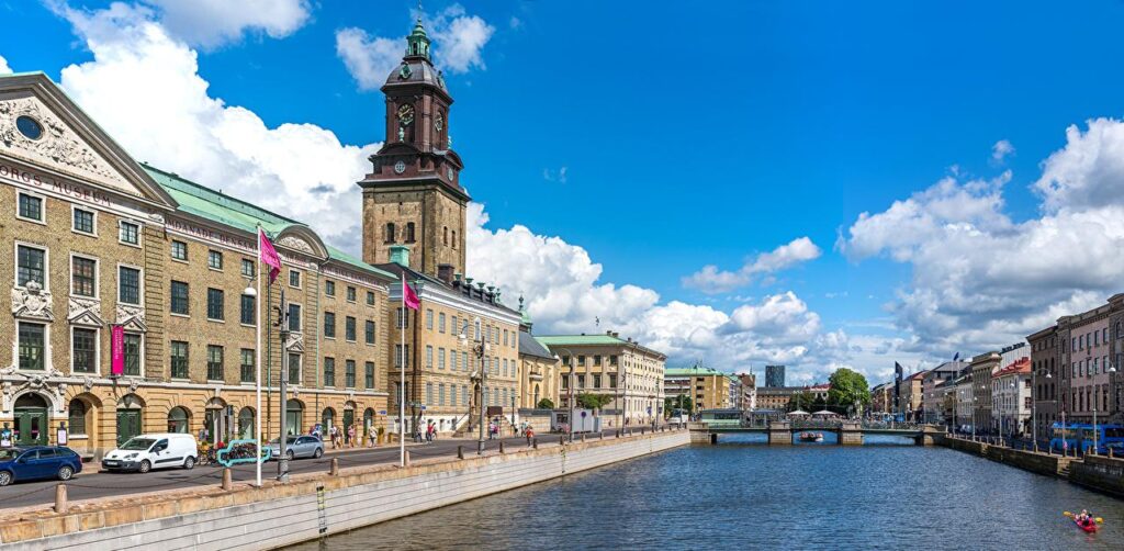 Wallpaper Sweden Gothenburg Bridges Sky Street Rivers Cities Houses
